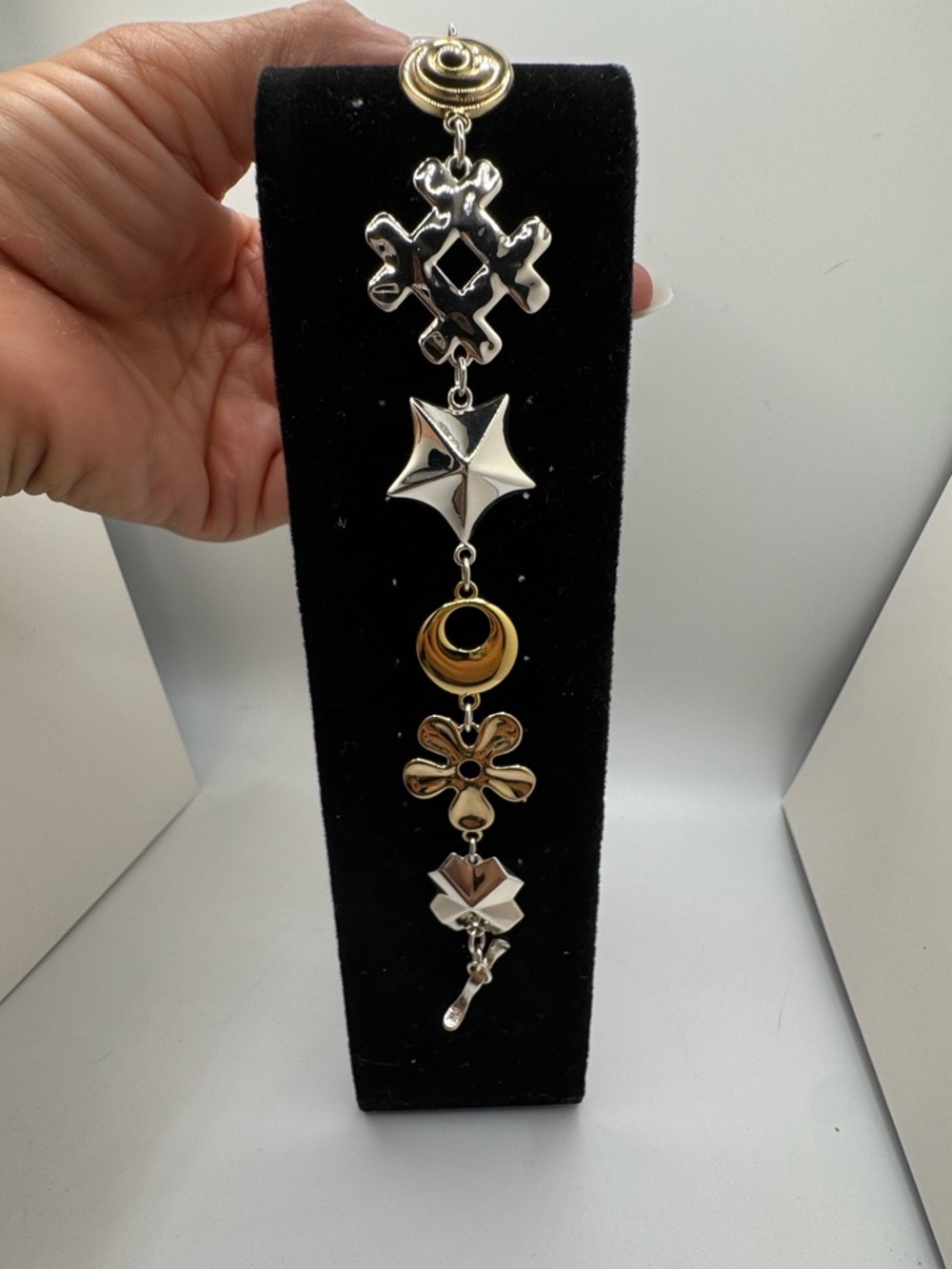 Robert Lee Morris Mixed Metal Statement Link Bracelet in 925 Silver and Brass